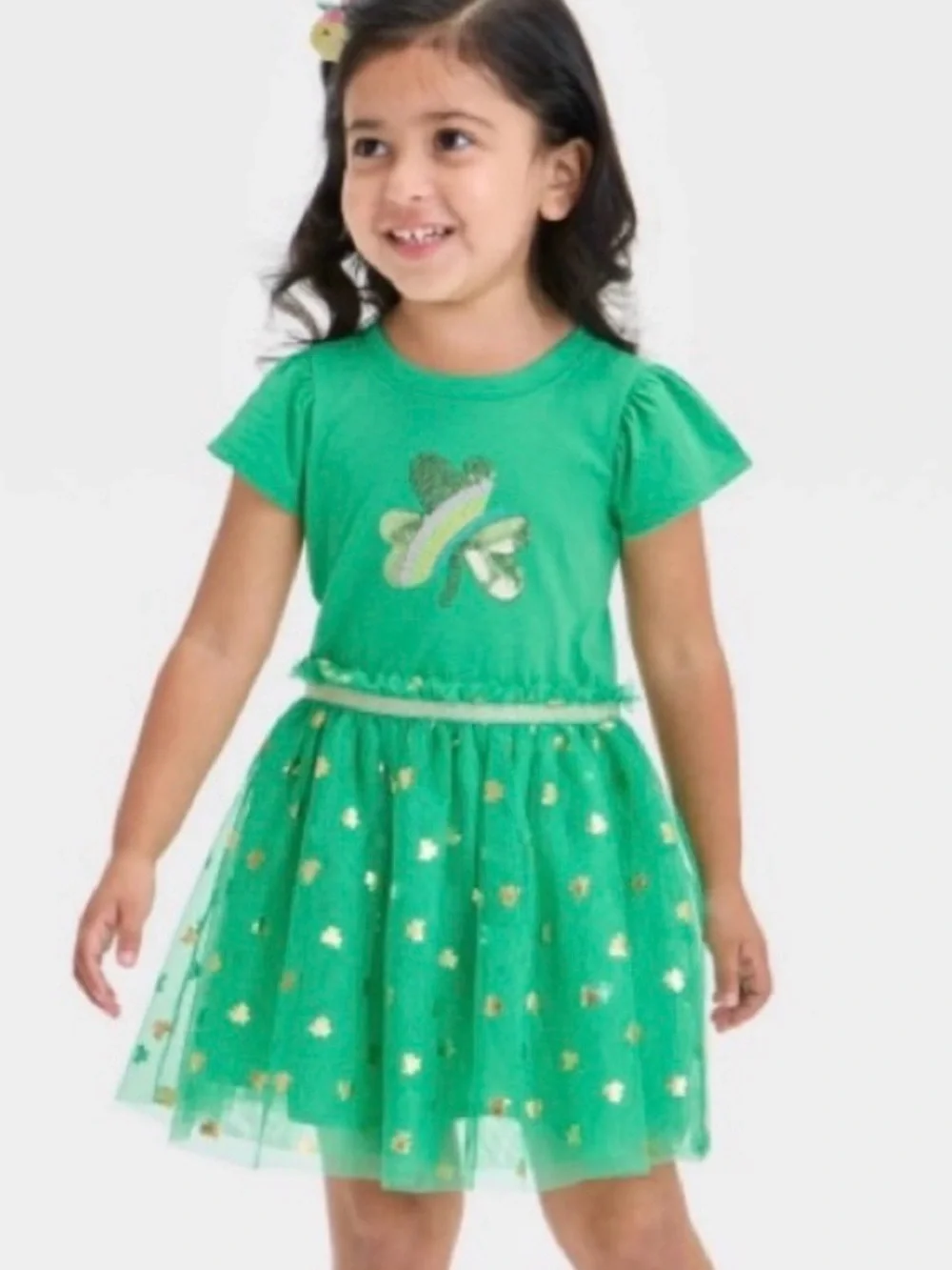 Toddler Girls' Shamrock Tulle Dress - Cat & Jack Bright Green Size 18 Months